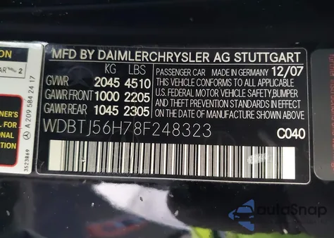 2008 Mercedes-Benz Clk 350 from USA, damaged, VIN WDBTJ56H78F248323